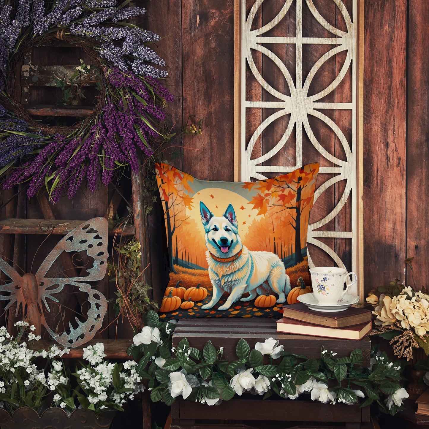 White German Shepherd Fall Throw Pillow