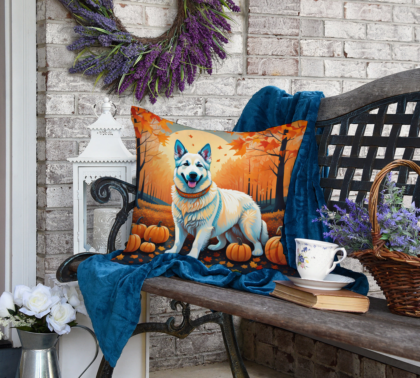 White German Shepherd Fall Throw Pillow