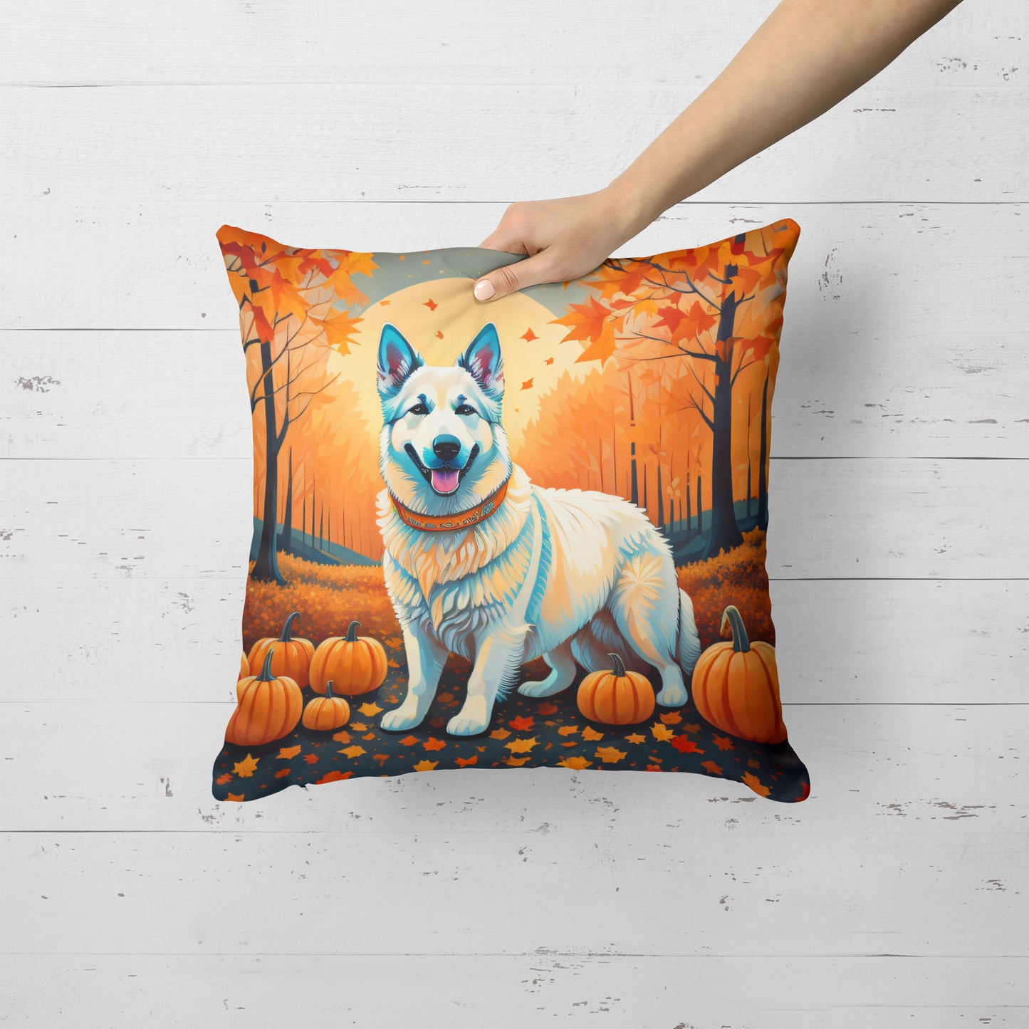 White German Shepherd Fall Throw Pillow