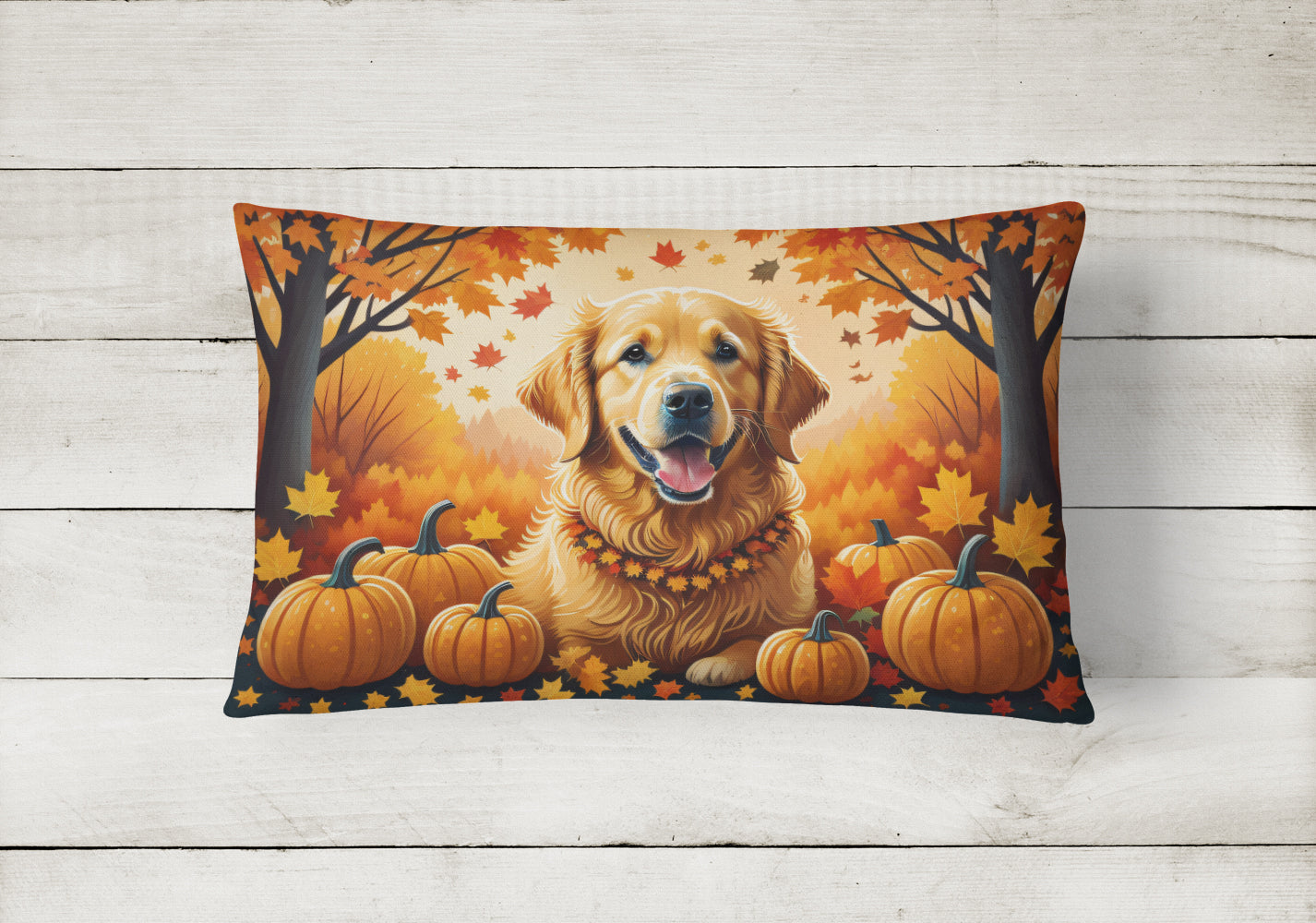 Golden Retriever Fall Throw Pillow