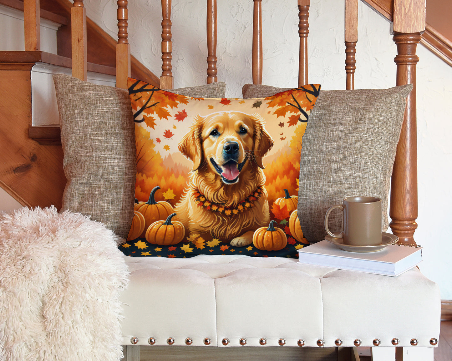 Golden Retriever Fall Throw Pillow