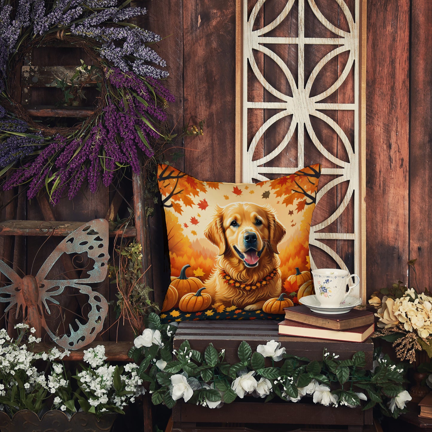 Golden Retriever Fall Throw Pillow