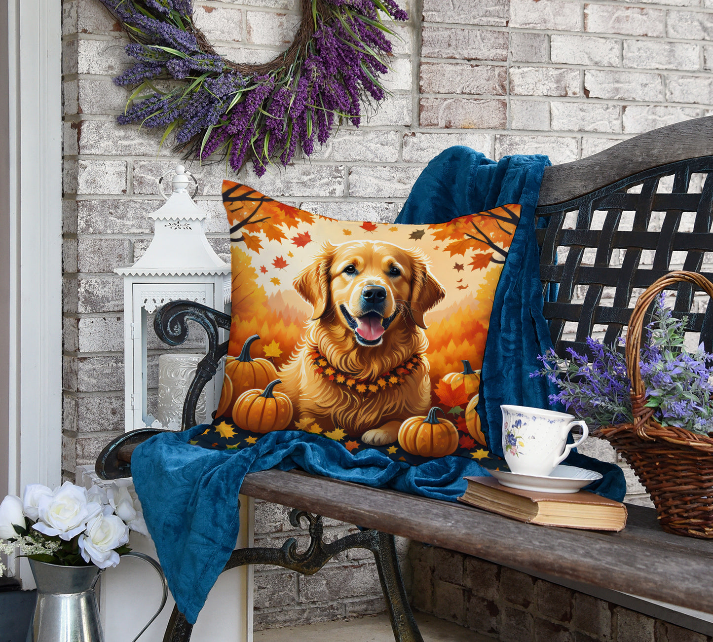 Golden Retriever Fall Throw Pillow