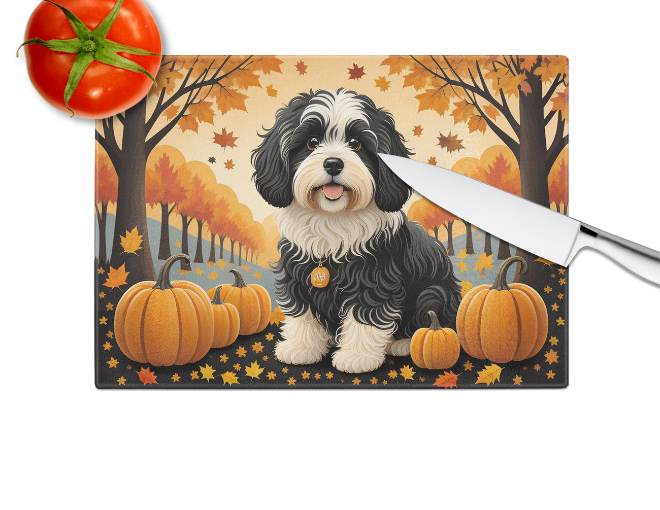 Havanese Fall Glass Cutting Board