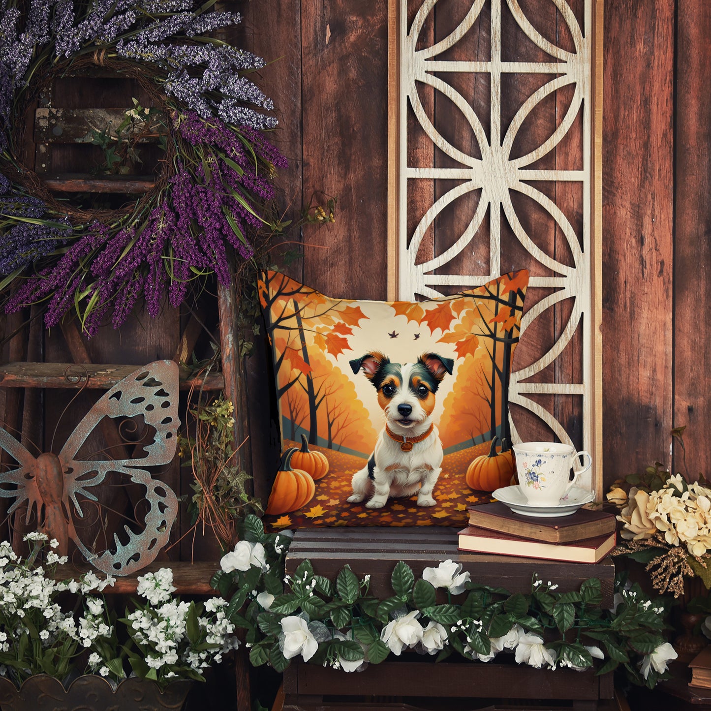 Jack Russell Terrier Fall Throw Pillow