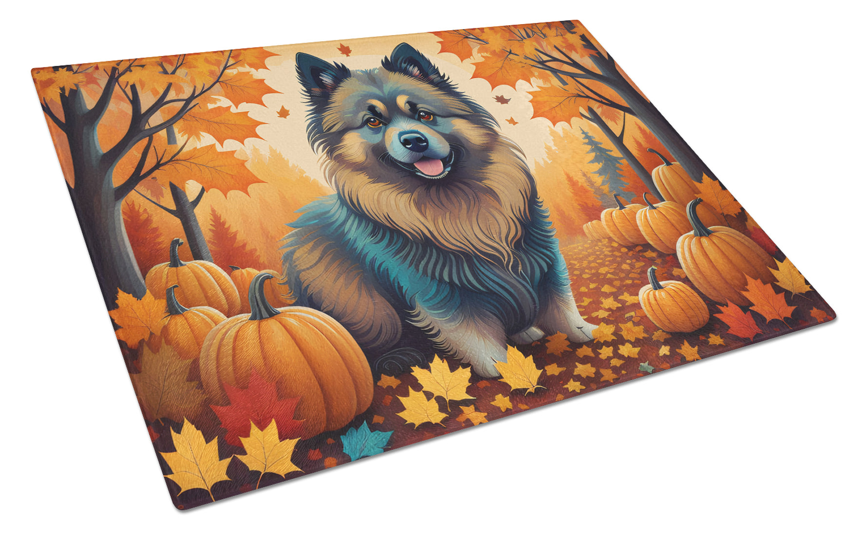 Buy this Keeshond Fall Glass Cutting Board