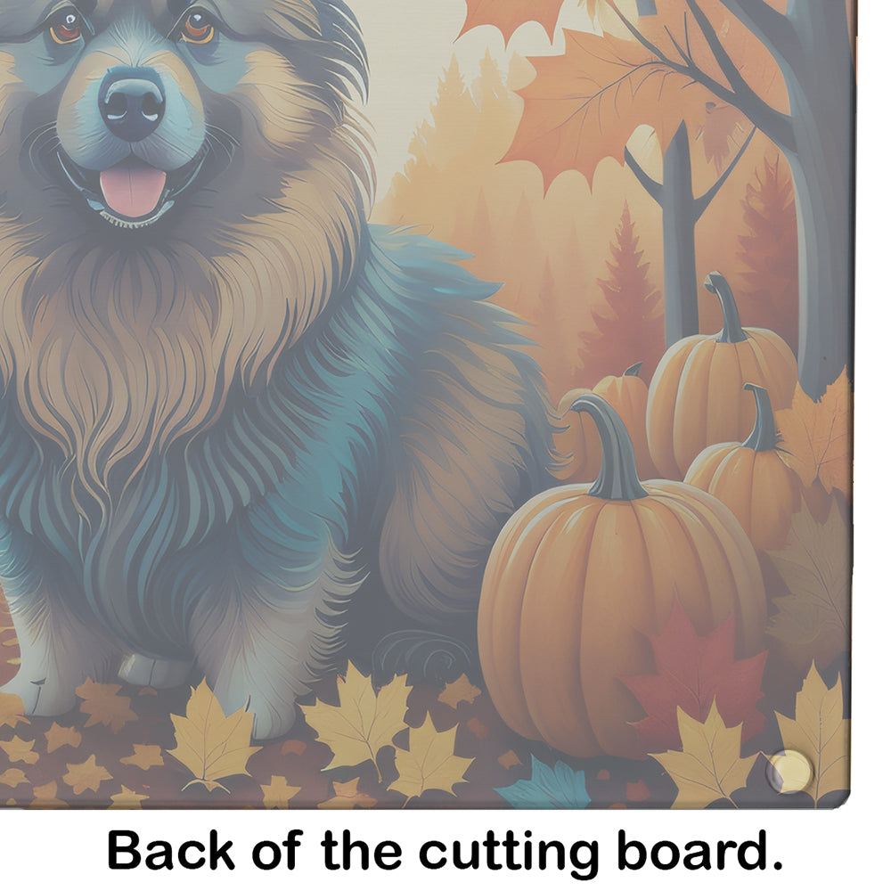 Keeshond Fall Glass Cutting Board