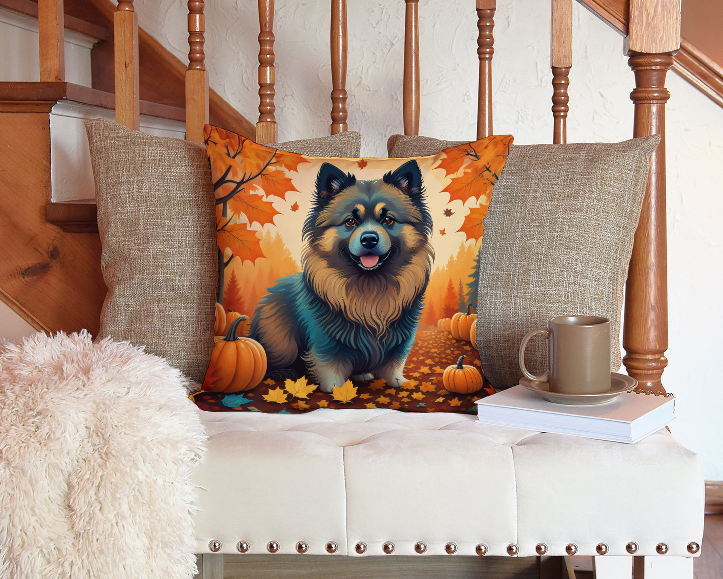 Keeshond Fall Throw Pillow