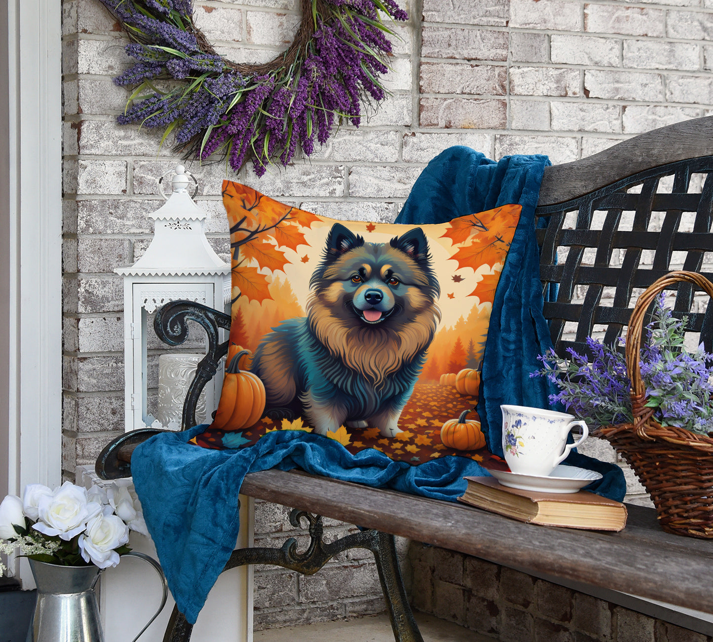 Keeshond Fall Throw Pillow