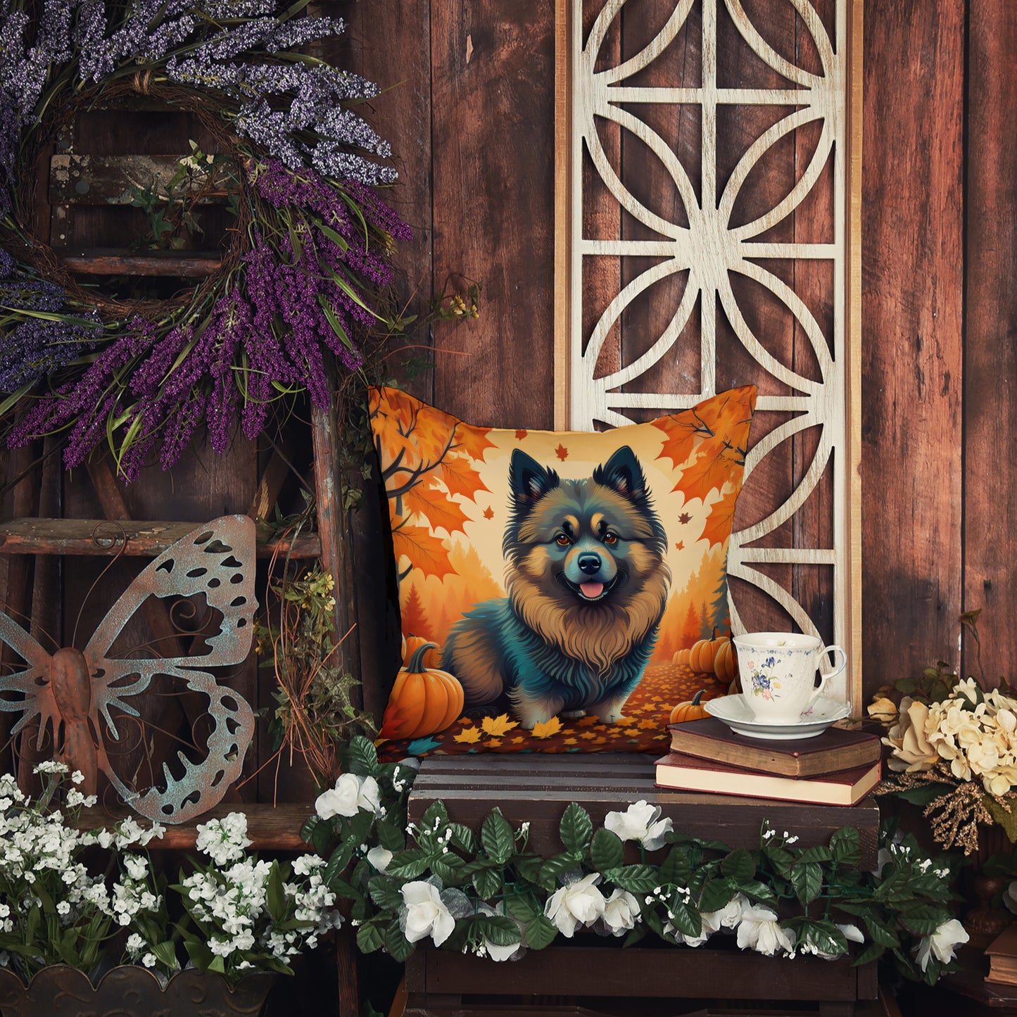 Keeshond Fall Throw Pillow