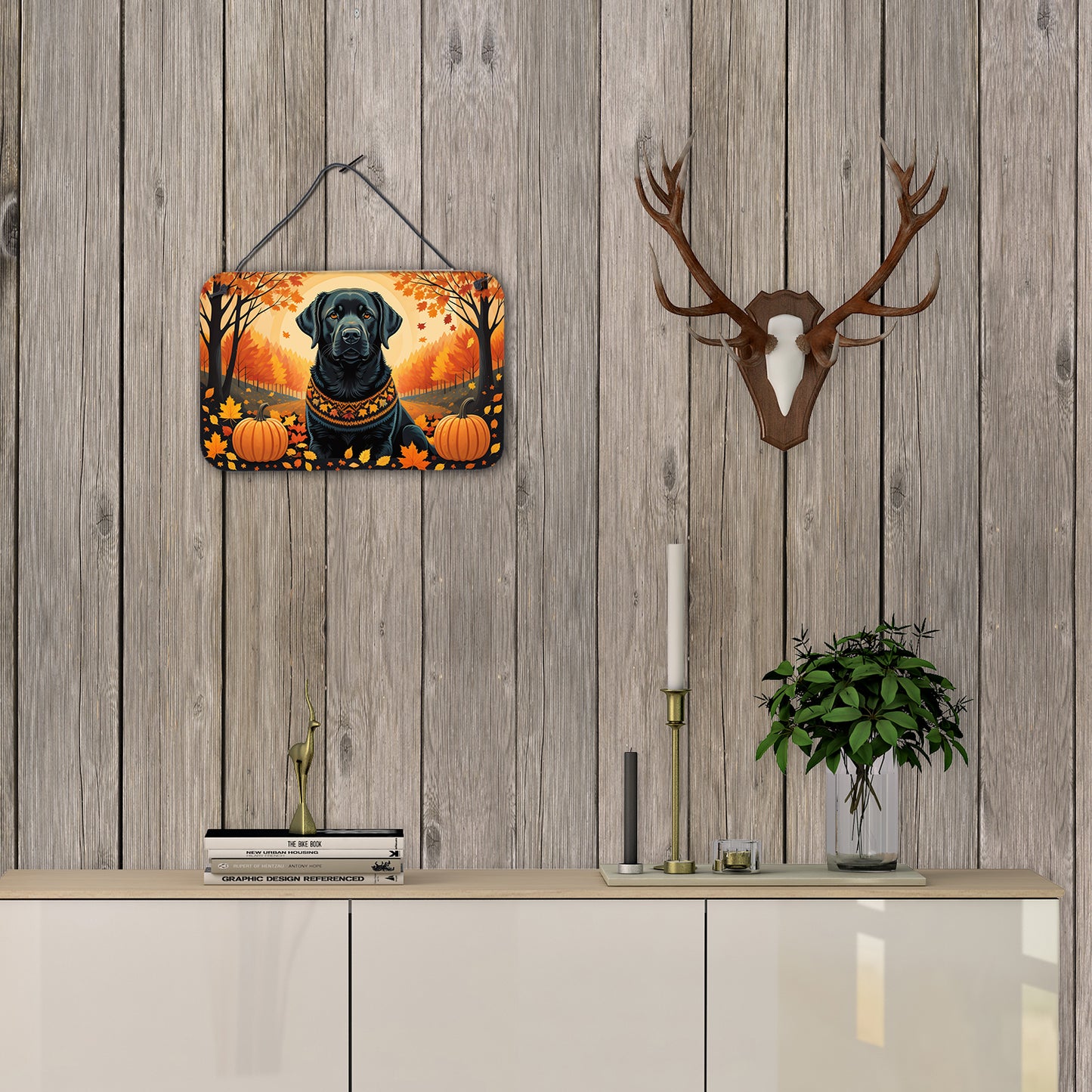 Black Labrador Retriever Fall Wall or Door Hanging Prints