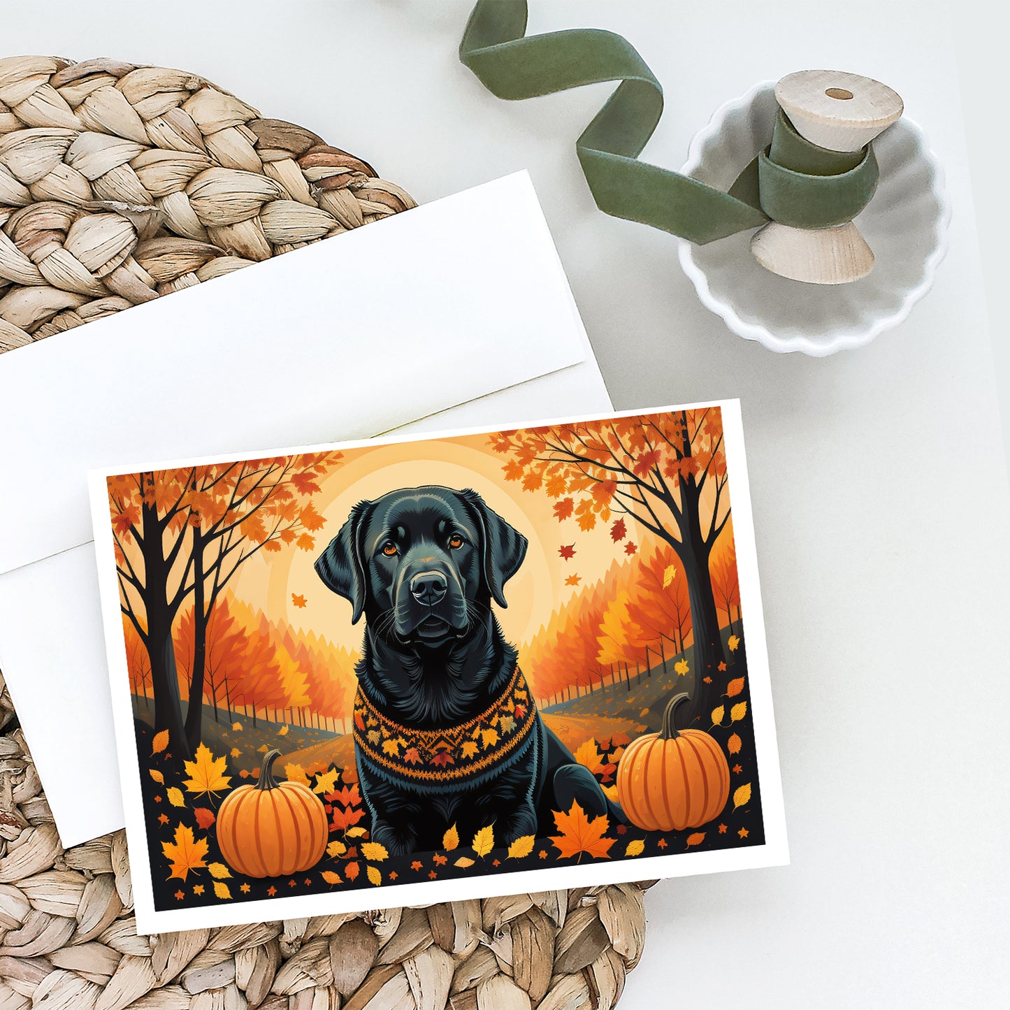 Black Labrador Retriever Fall Greeting Cards Pack of 8