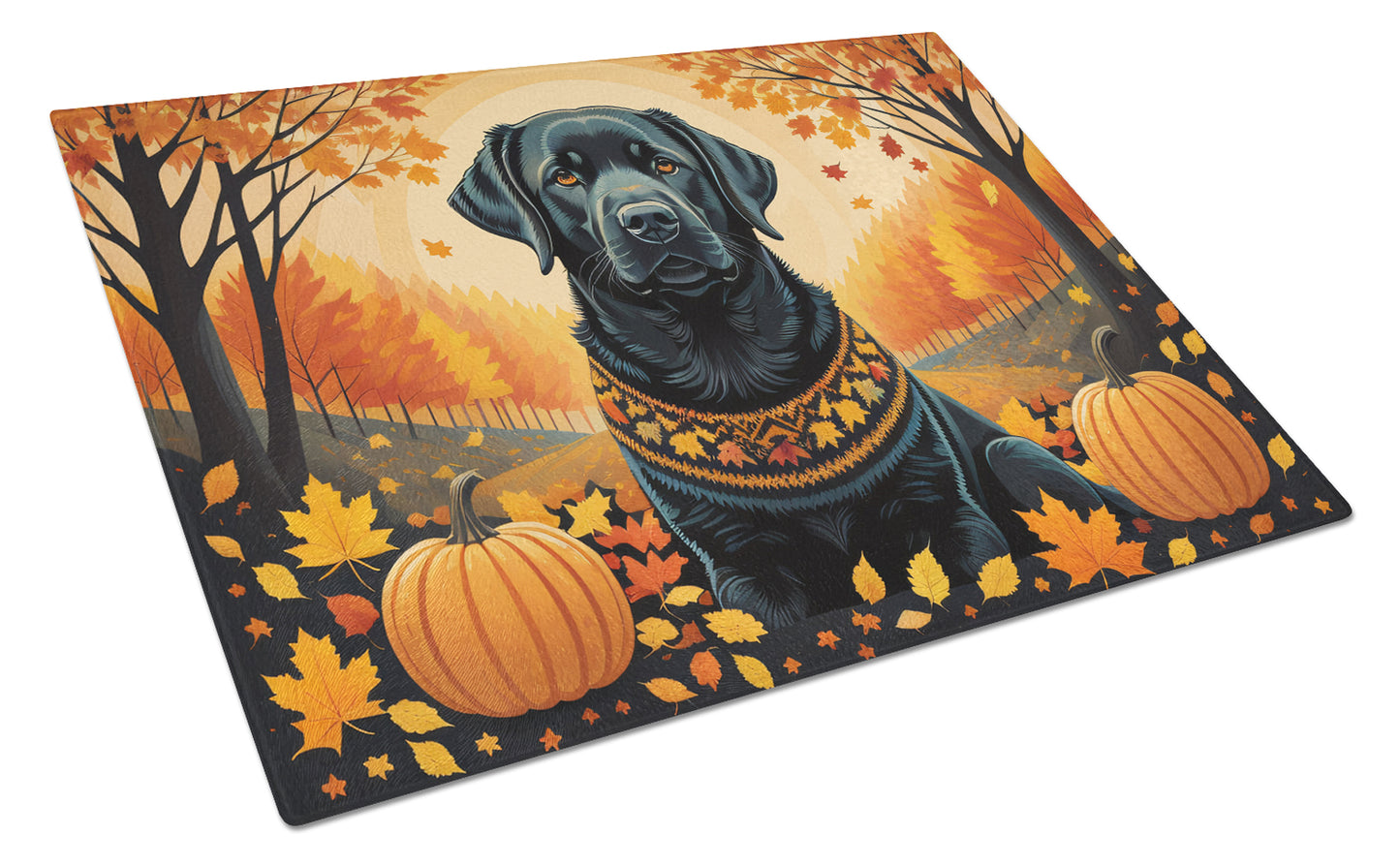 Buy this Black Labrador Retriever Fall Glass Cutting Board