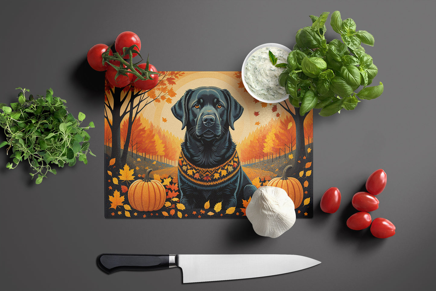 Black Labrador Retriever Fall Glass Cutting Board