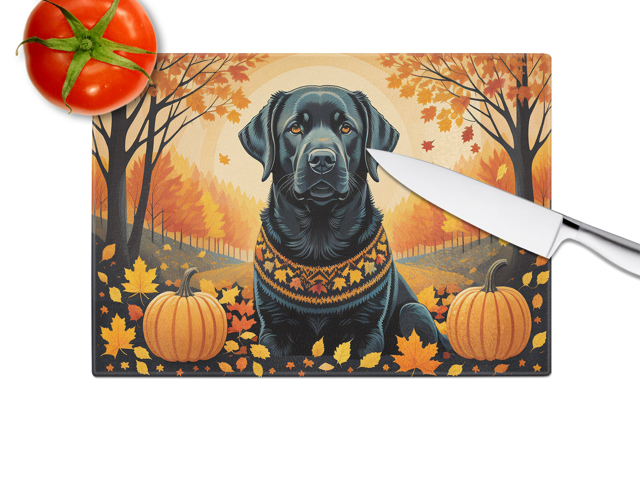 Black Labrador Retriever Fall Glass Cutting Board