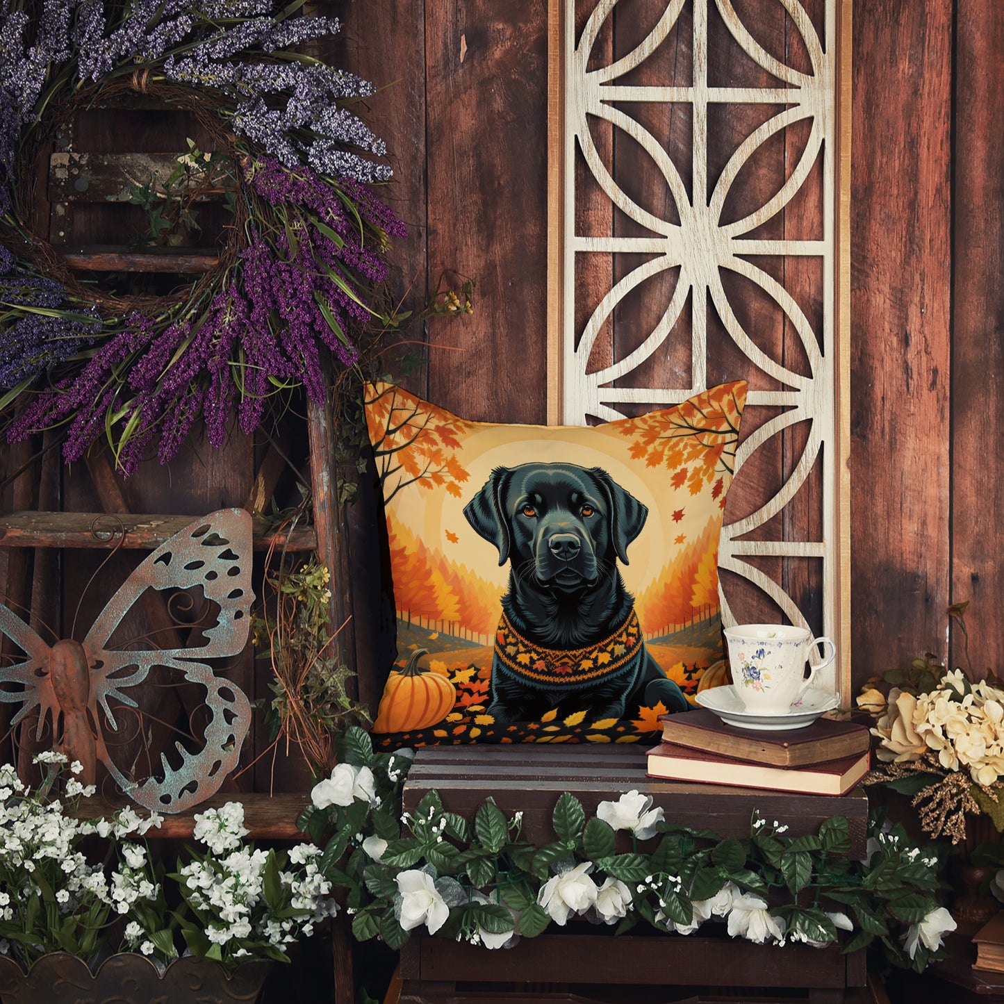 Black Labrador Retriever Fall Throw Pillow