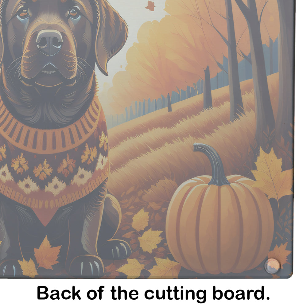 Chocolate Labrador Retriever Fall Glass Cutting Board