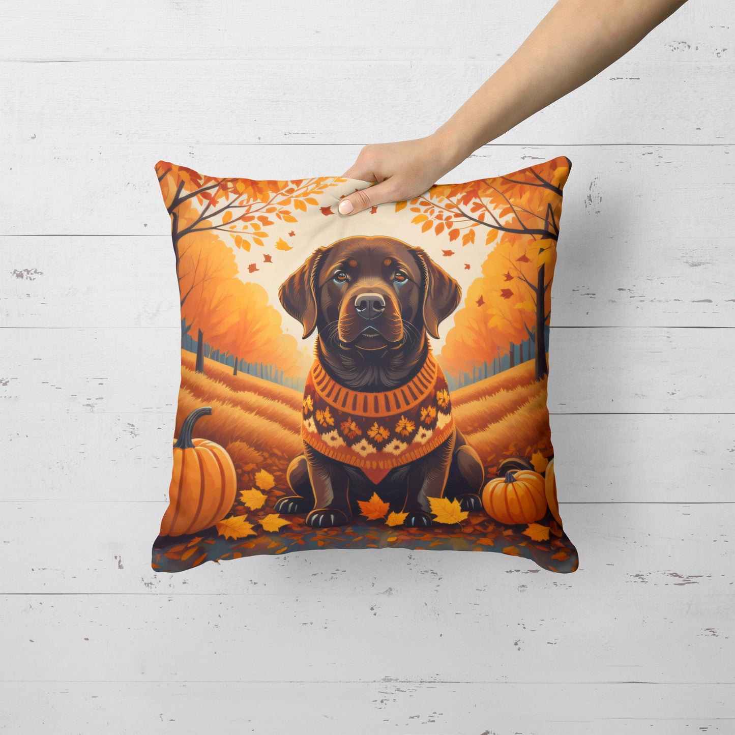 Chocolate Labrador Retriever Fall Throw Pillow