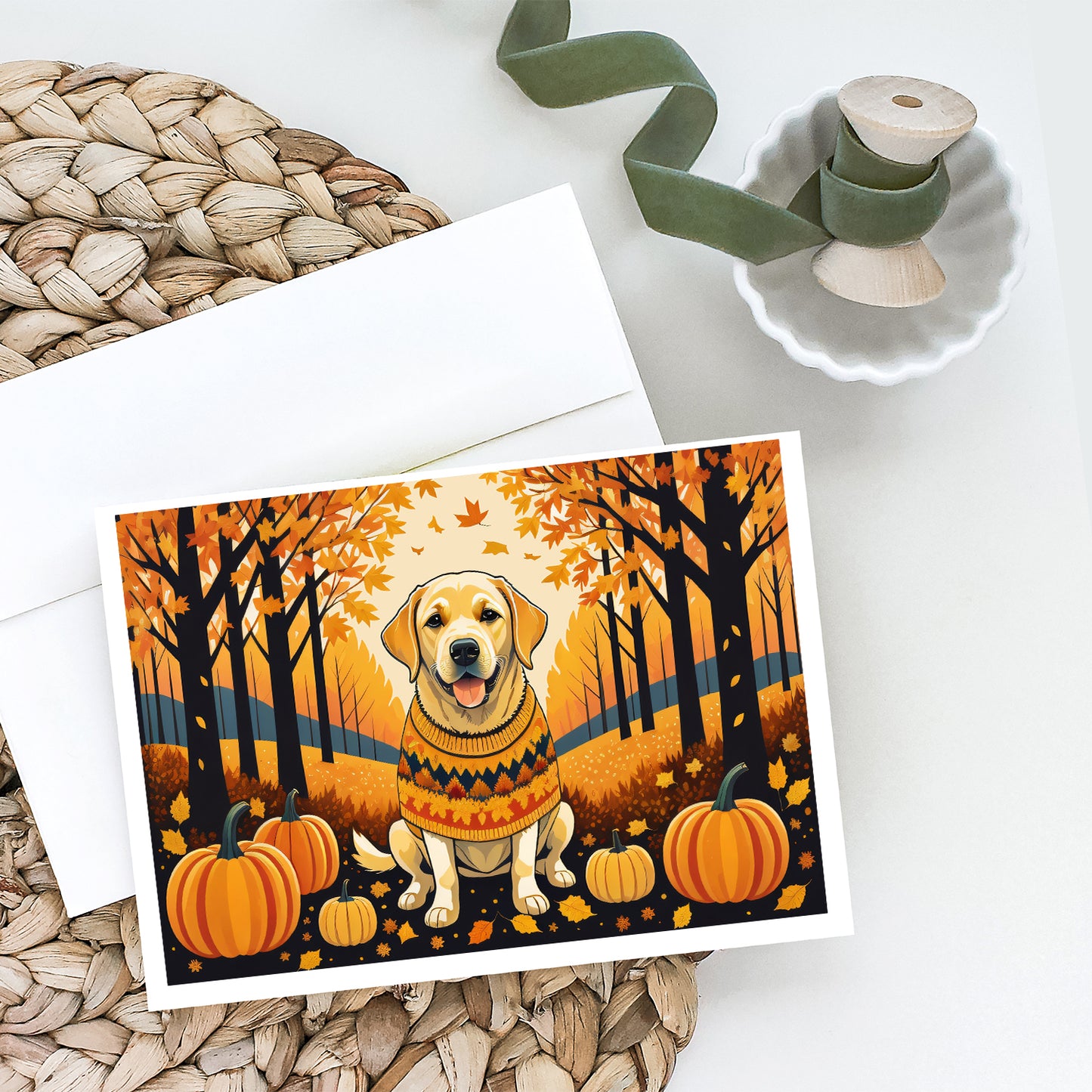 Yellow Labrador Retriever Fall Greeting Cards Pack of 8