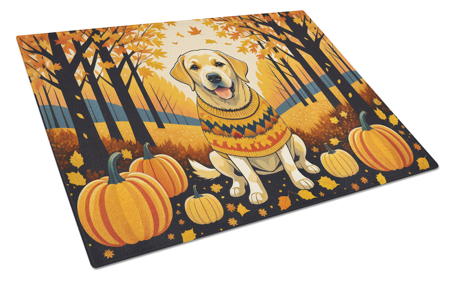 Buy this Yellow Labrador Retriever Fall Glass Cutting Board