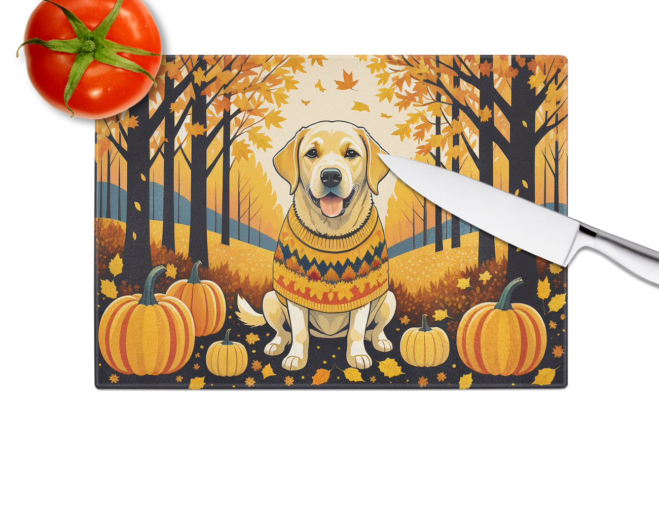 Yellow Labrador Retriever Fall Glass Cutting Board