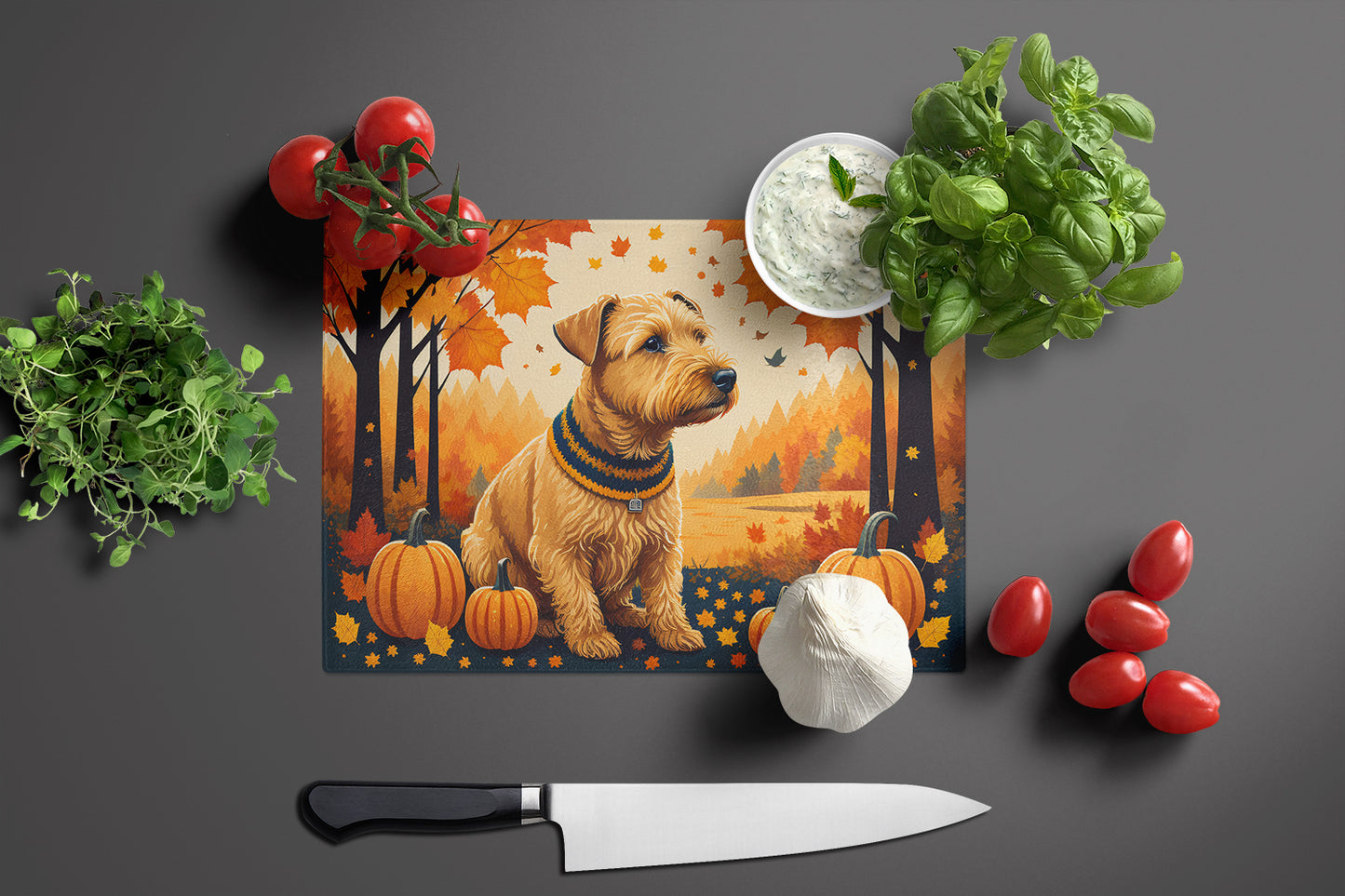 Lakeland Terrier Fall Glass Cutting Board