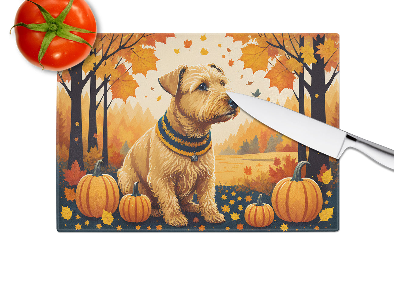 Lakeland Terrier Fall Glass Cutting Board