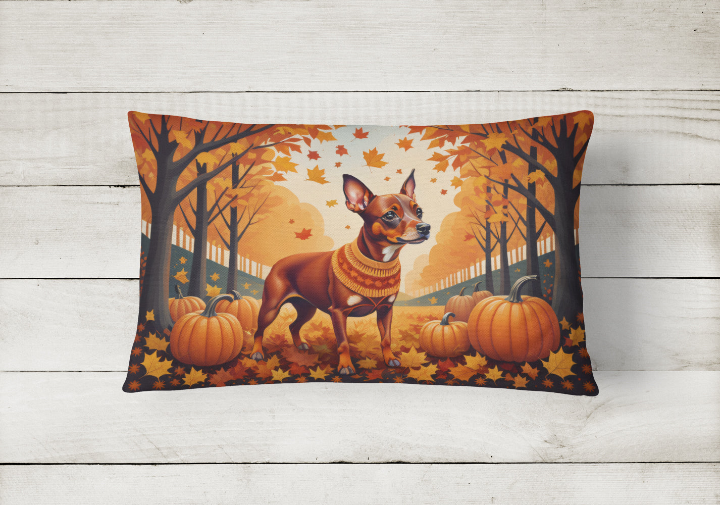 Red Miniature Pinscher Fall Throw Pillow