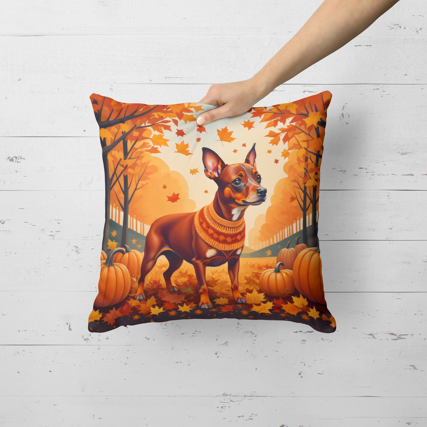 Red Miniature Pinscher Fall Throw Pillow