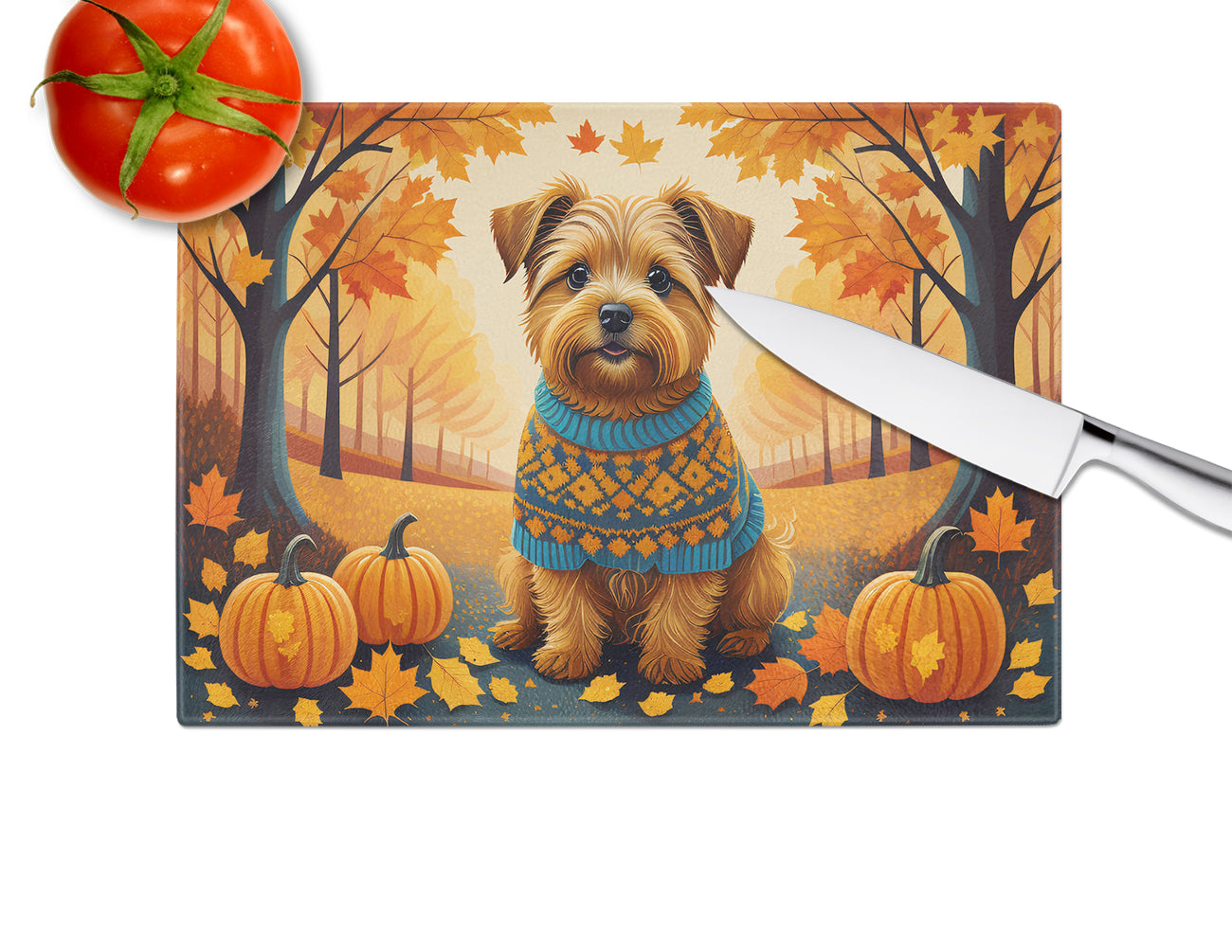 Norfolk Terrier Fall Glass Cutting Board