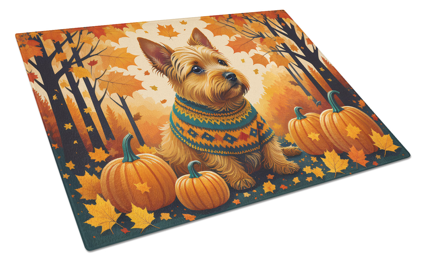 Buy this Norwich Terrier Fall Glass Cutting Board