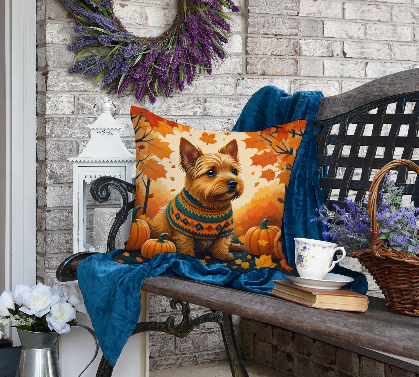 Norwich Terrier Fall Throw Pillow