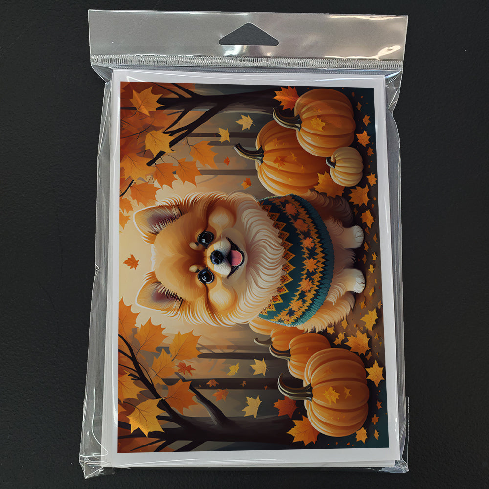 Pomeranian Fall Greeting Cards Pack of 8