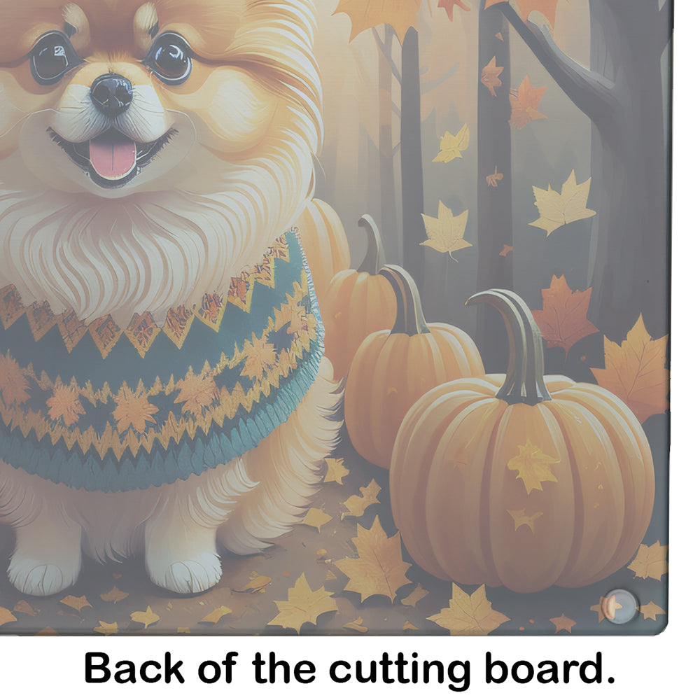 Pomeranian Fall Glass Cutting Board