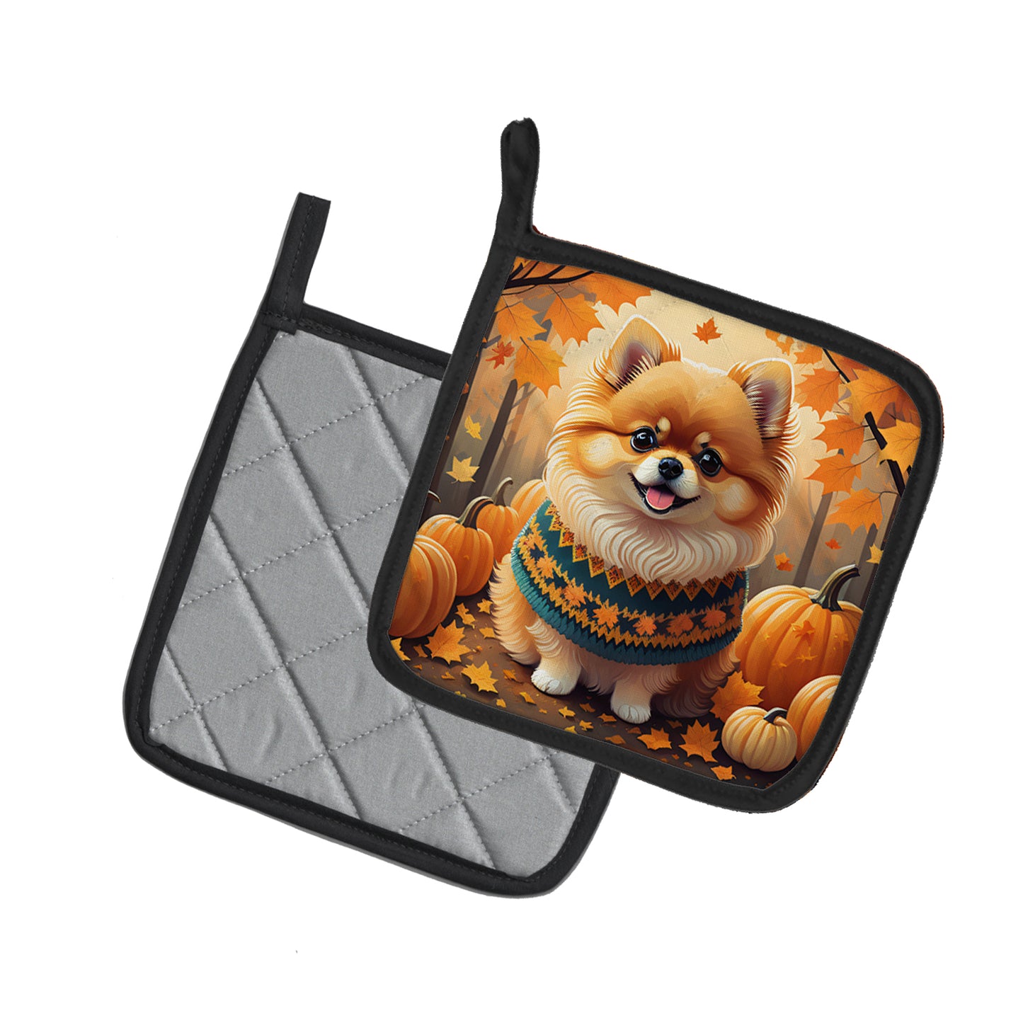 Pomeranian Fall Pair of Pot Holders