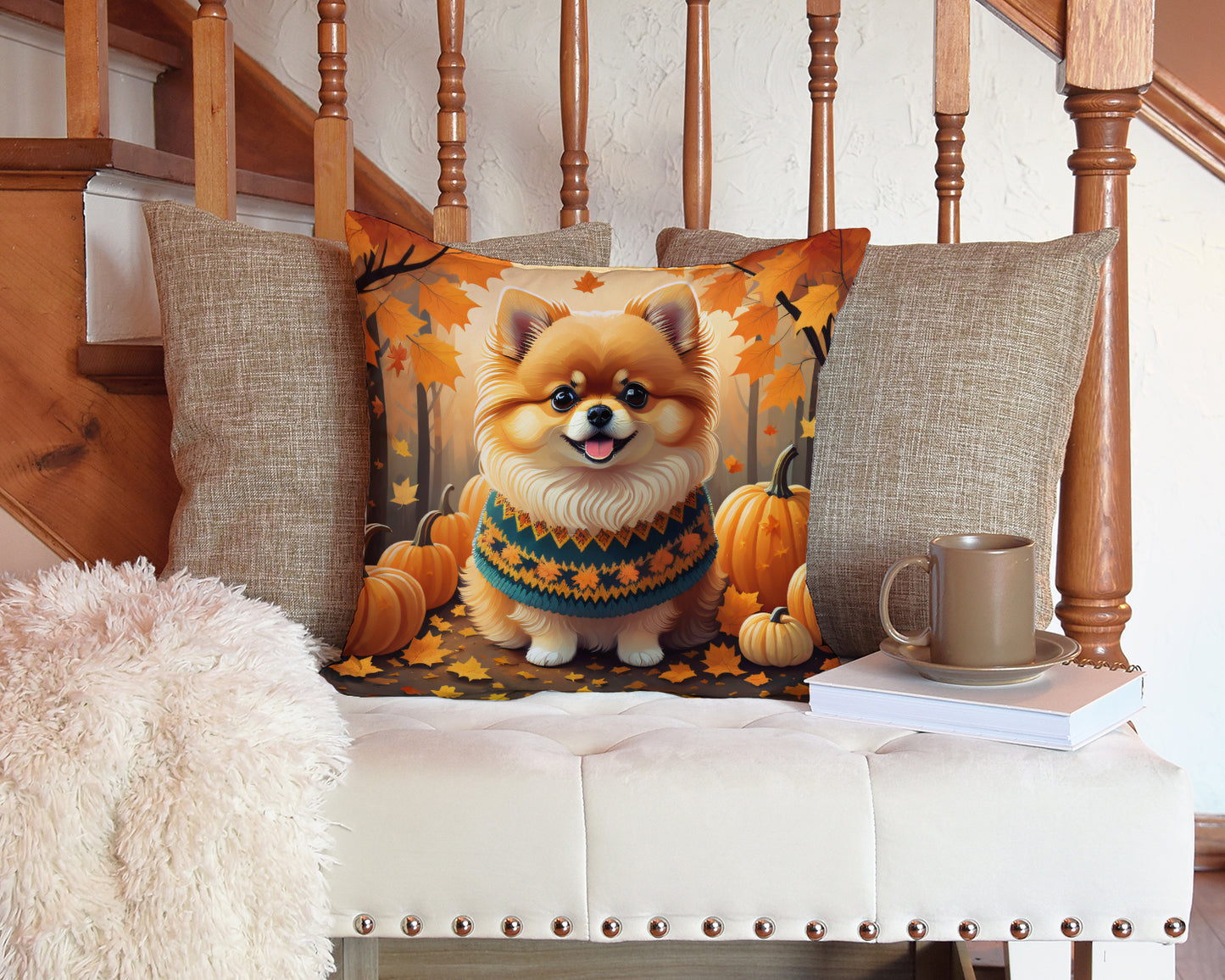 Pomeranian Fall Throw Pillow