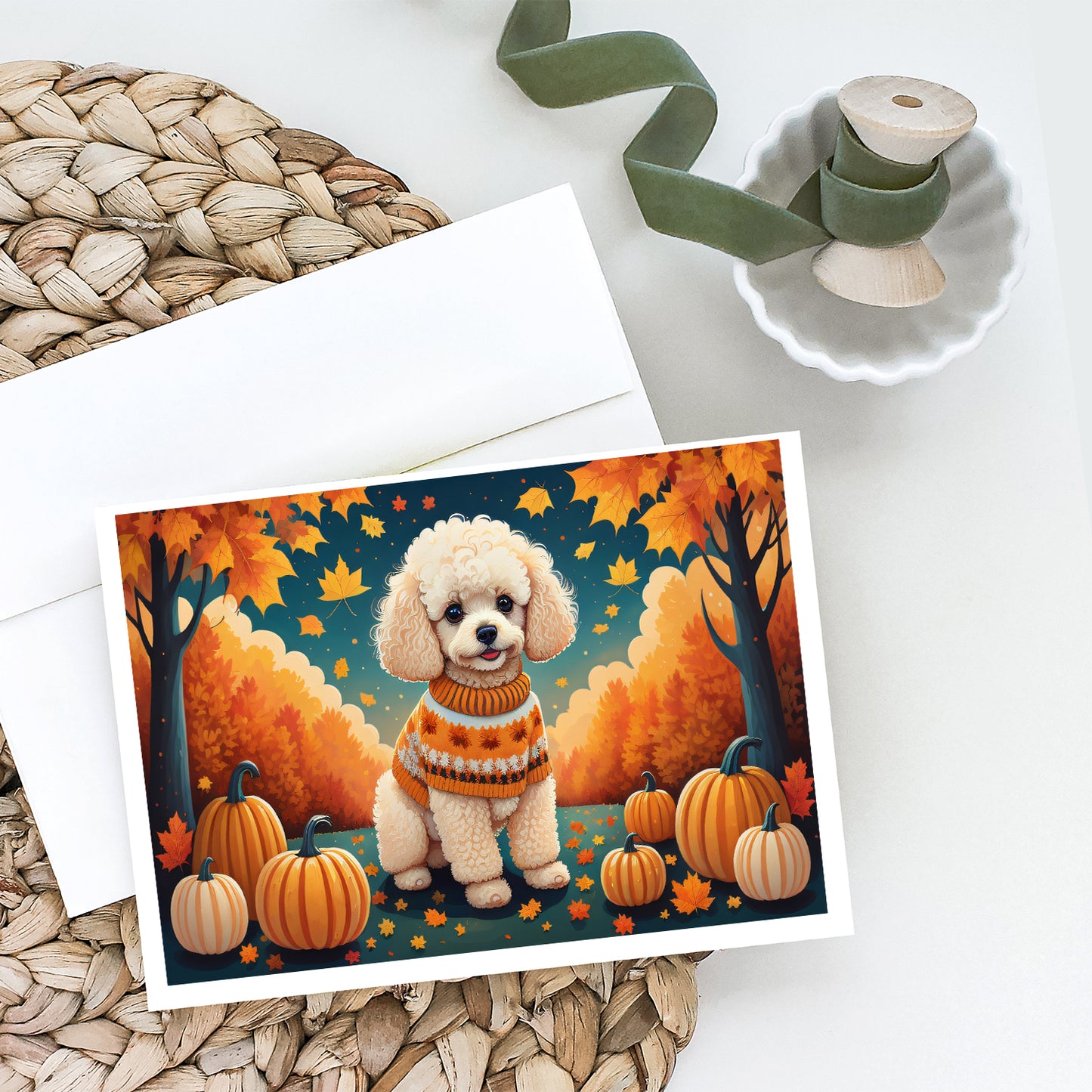 Poodle Fall Greeting Cards Pack of 8