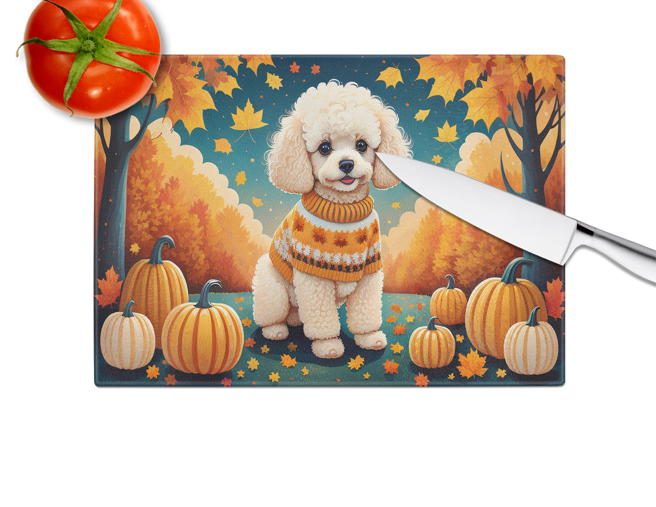 Poodle Fall Glass Cutting Board