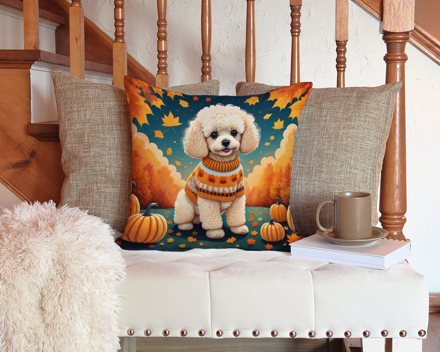 Poodle Fall Throw Pillow