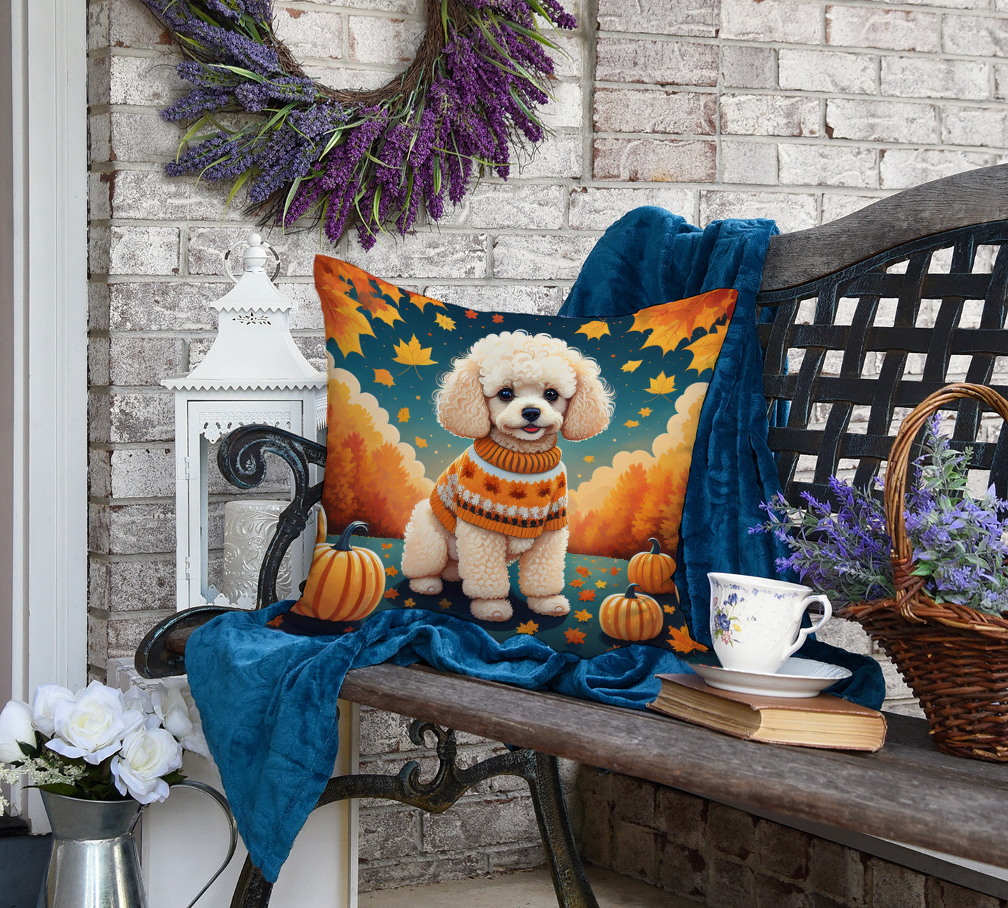 Poodle Fall Throw Pillow