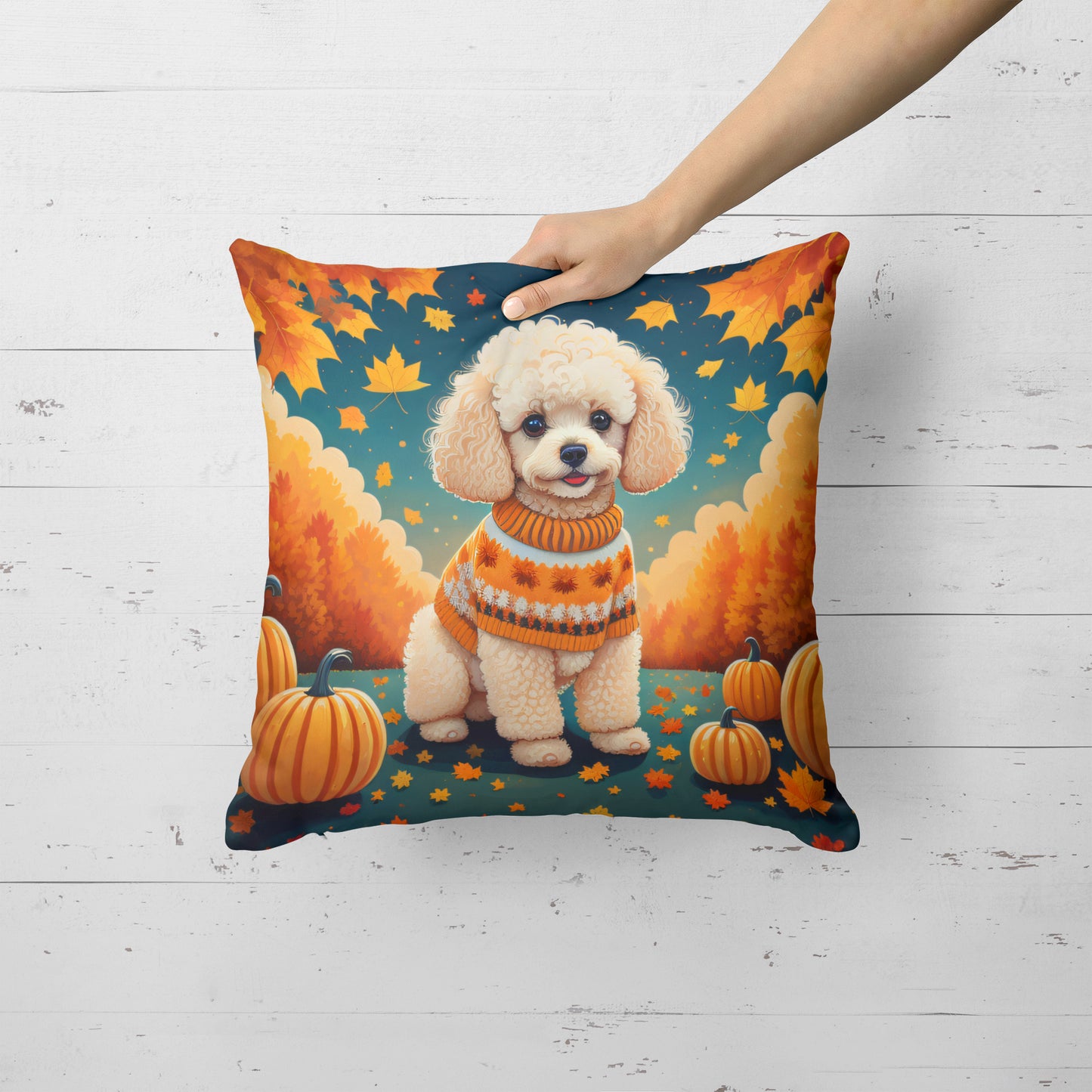 Poodle Fall Throw Pillow