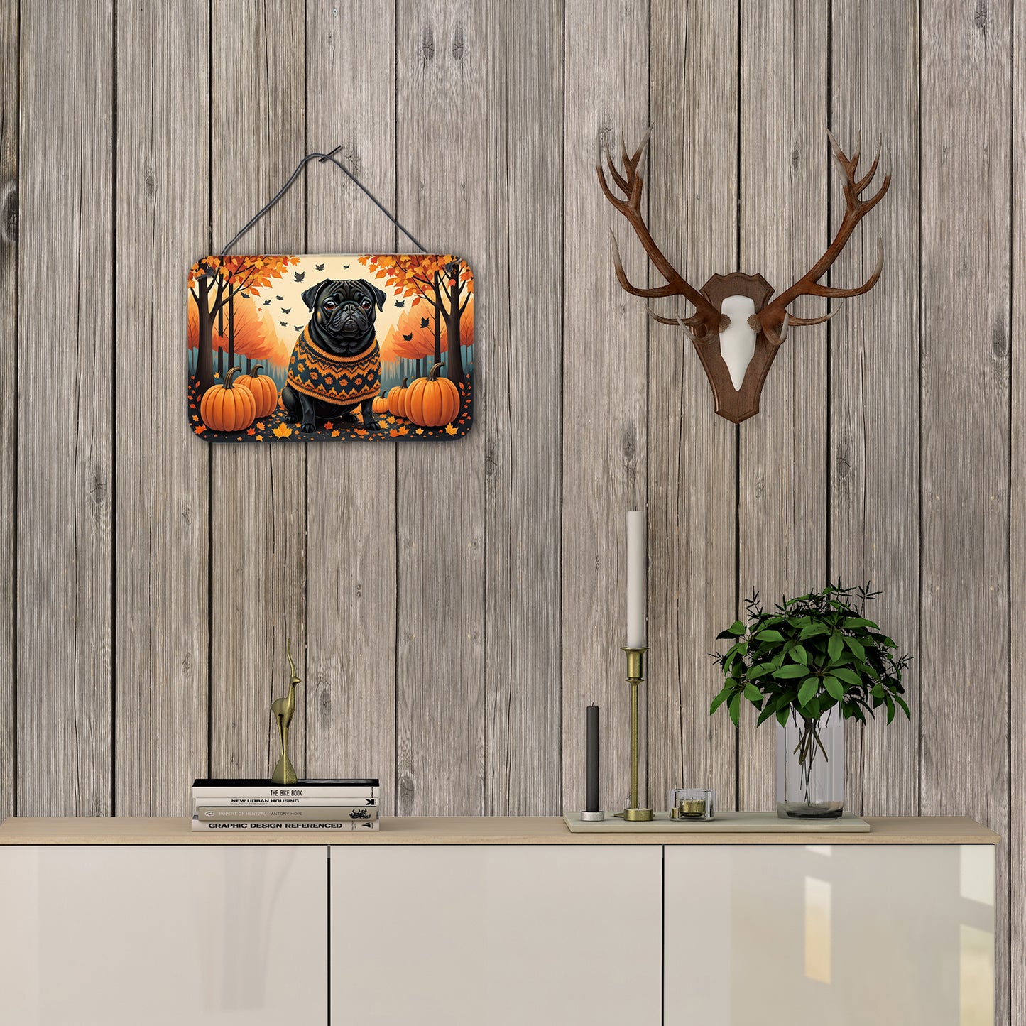 Black Pug Fall Wall or Door Hanging Prints