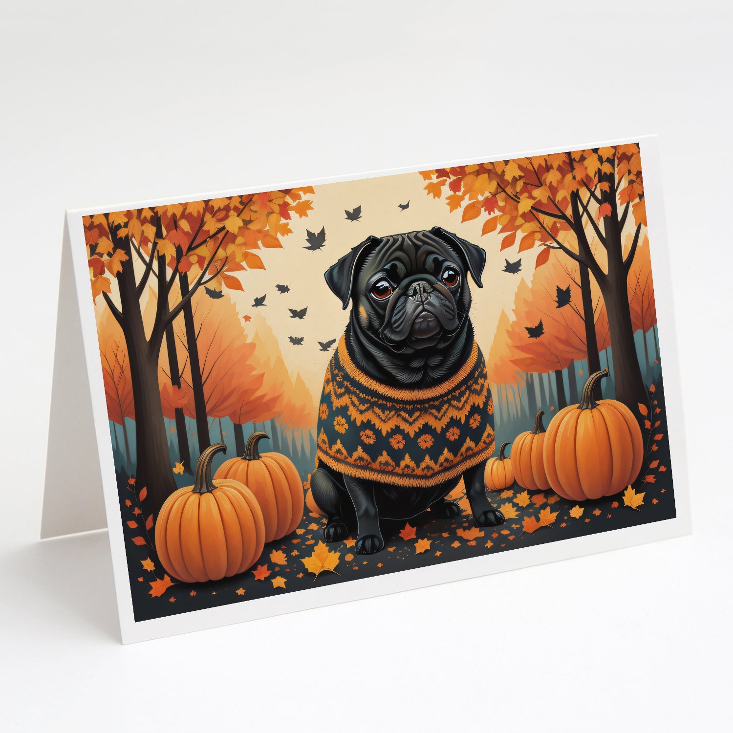 Buy this Black Pug Fall Greeting Cards Pack of 8