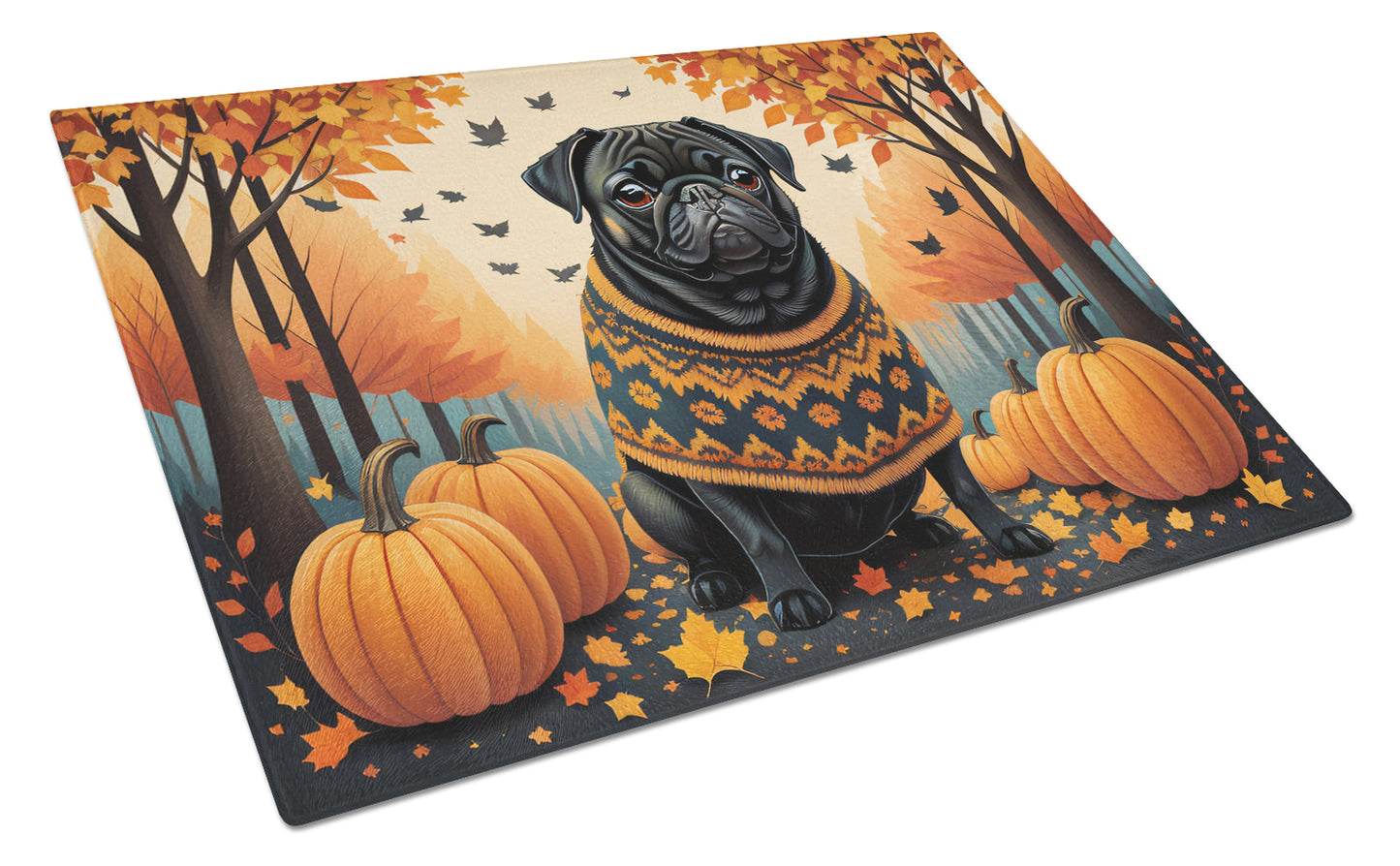 Buy this Black Pug Fall Glass Cutting Board