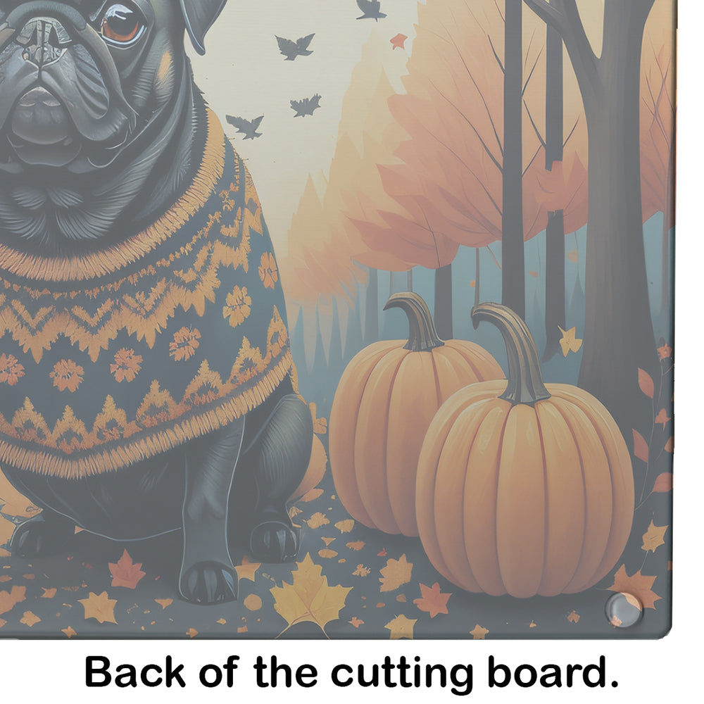 Black Pug Fall Glass Cutting Board