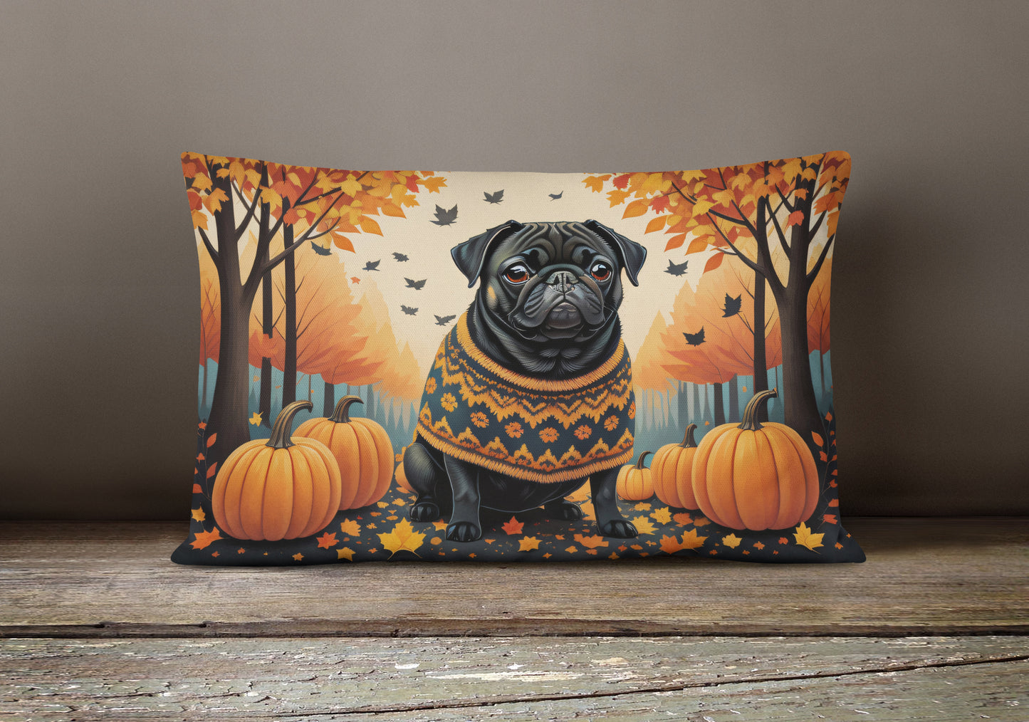 Black Pug Fall Throw Pillow