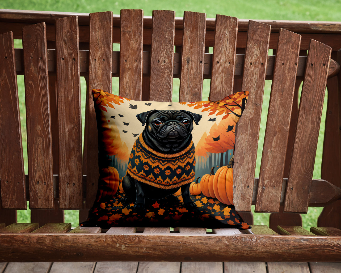 Black Pug Fall Throw Pillow