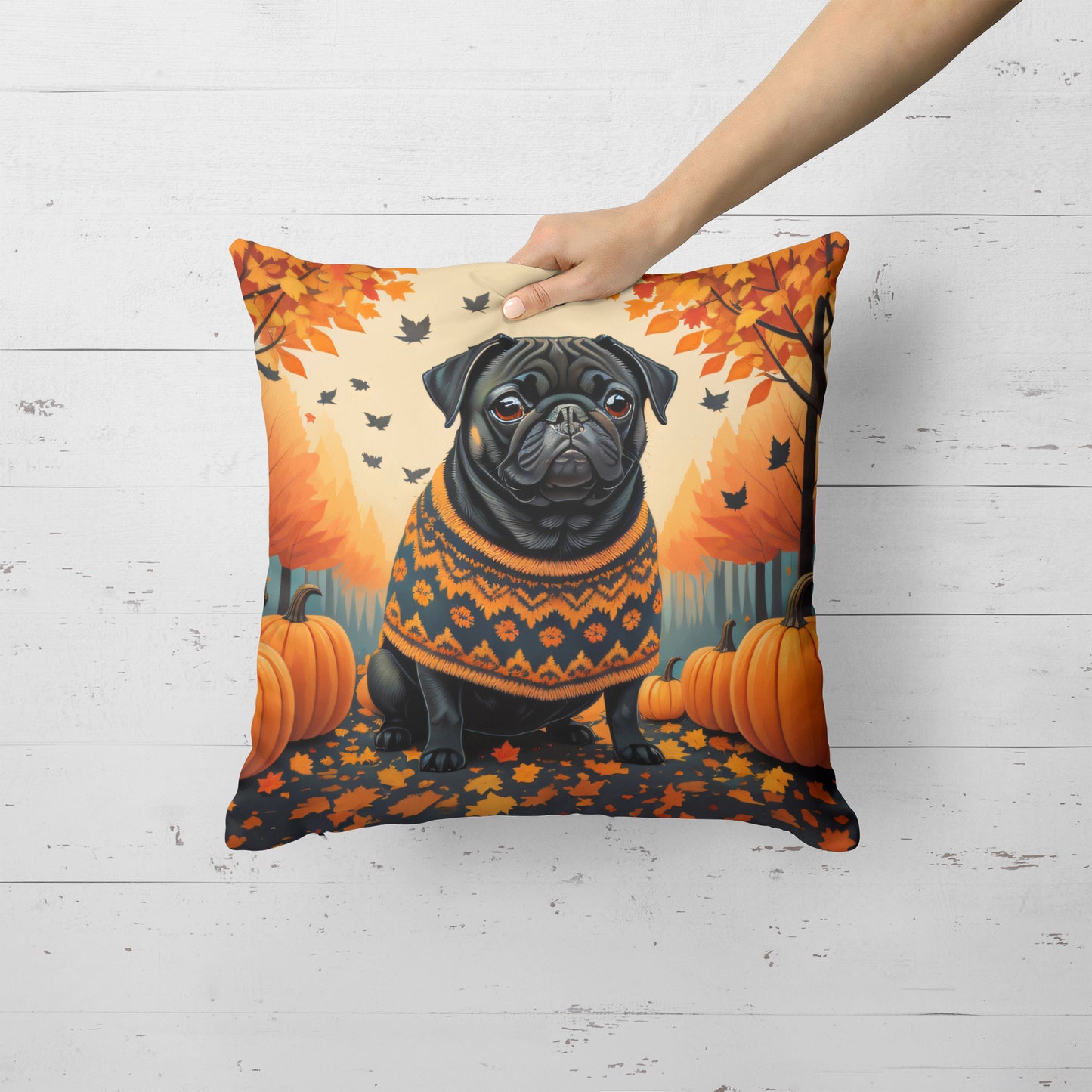 Black Pug Fall Throw Pillow