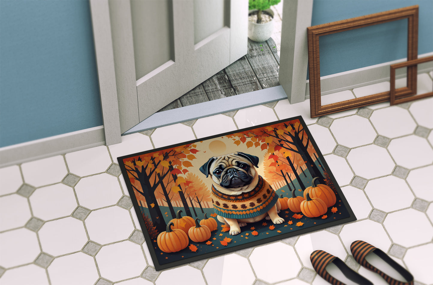 Fawn Pug Fall Doormat