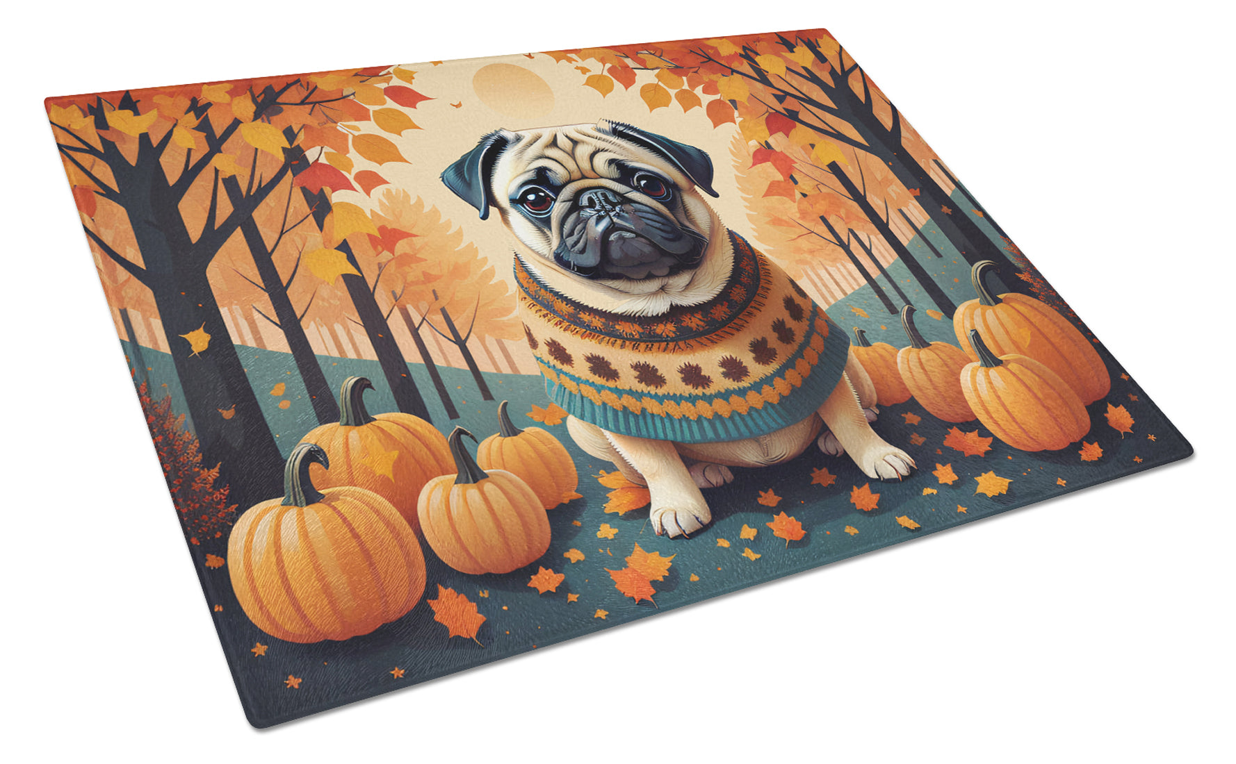 Buy this Fawn Pug Fall Glass Cutting Board